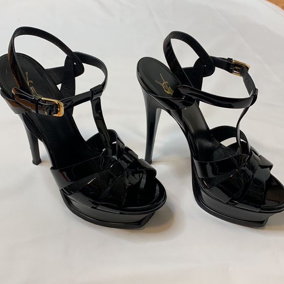 Authentic Saint Laurent (YSL) Tribute Platform Sandal Heels in Black 105mm Sz 36 - Picture 3 of 8